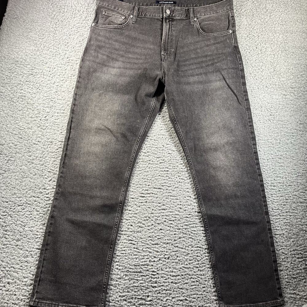 Calvin Klein Jeans Men Straight Fit Denim Pants Black Gray 38W x 32L CKJ 035